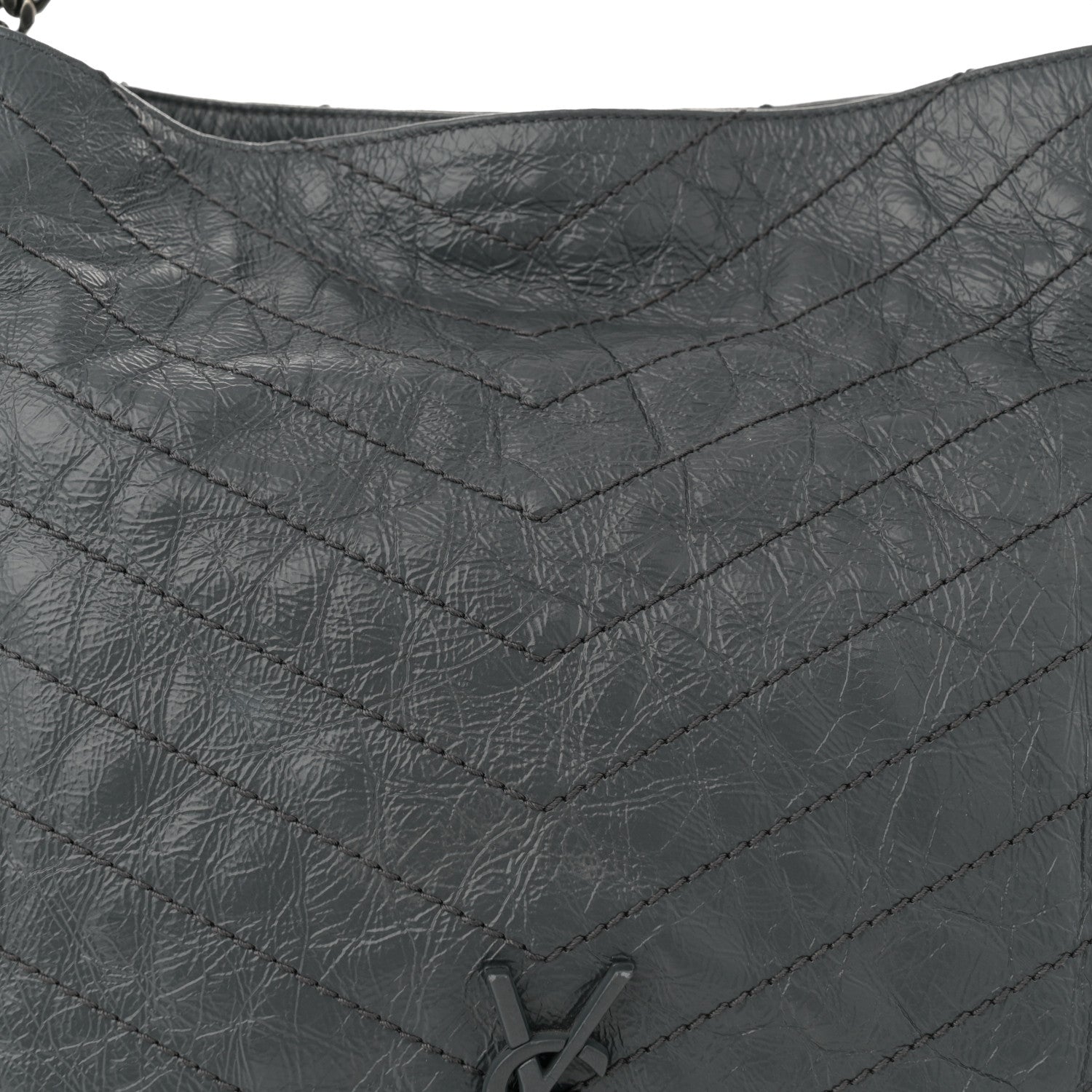 Saint Laurent Crinkled Calfskin Matelasse Monogram Large Niki Shopper Tote Dark Smog 8 of 11