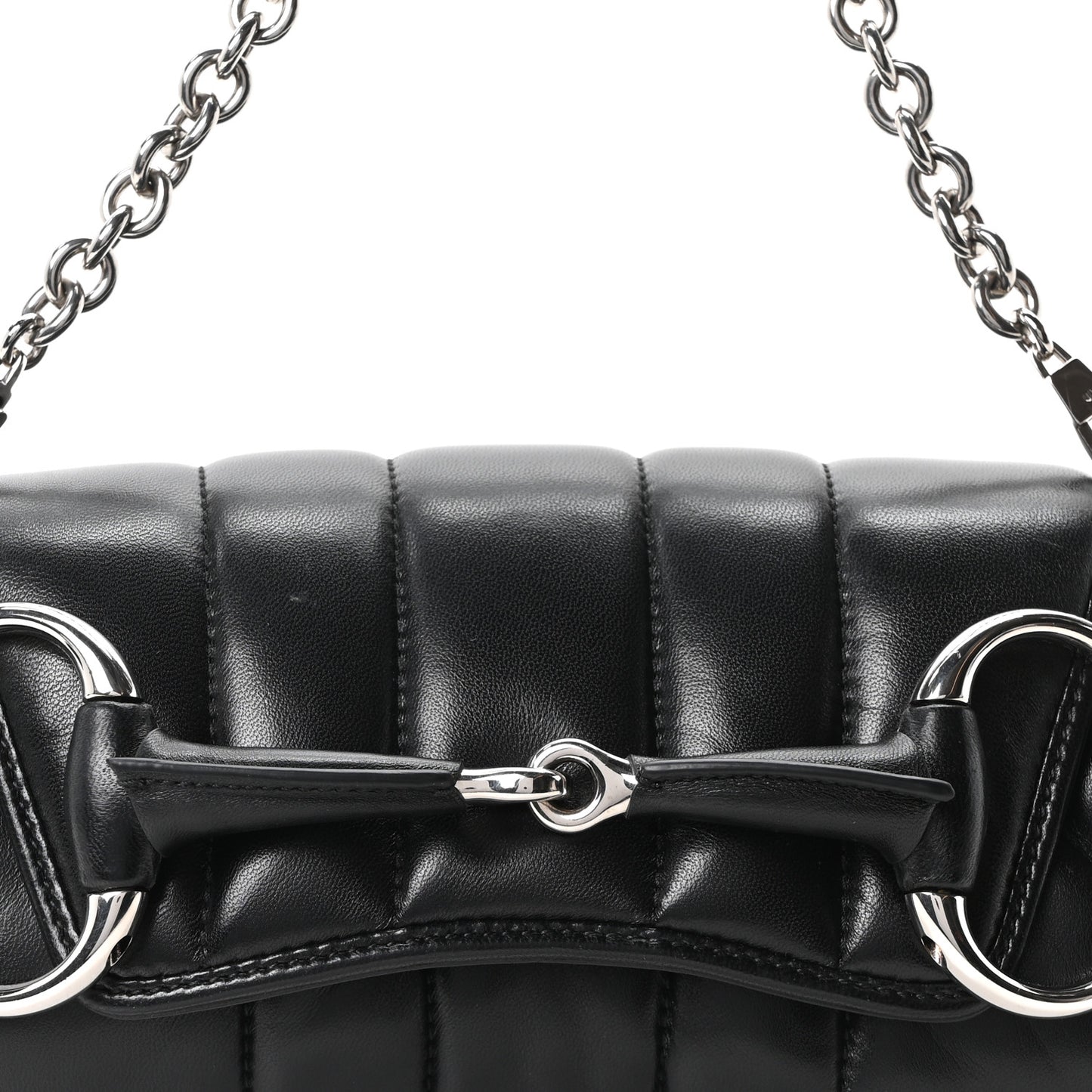 Nappa Vertical Matelasse Small Maxi Horsebit Chain Shoulder Bag Black