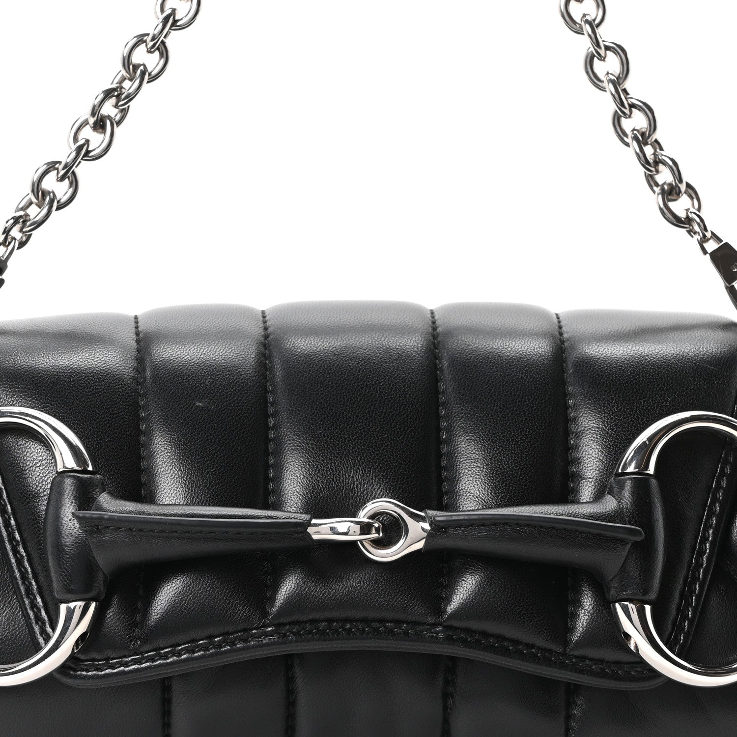 Gucci Nappa Vertical Matelasse Small Maxi Horsebit Chain Shoulder Bag Black 8 of 10