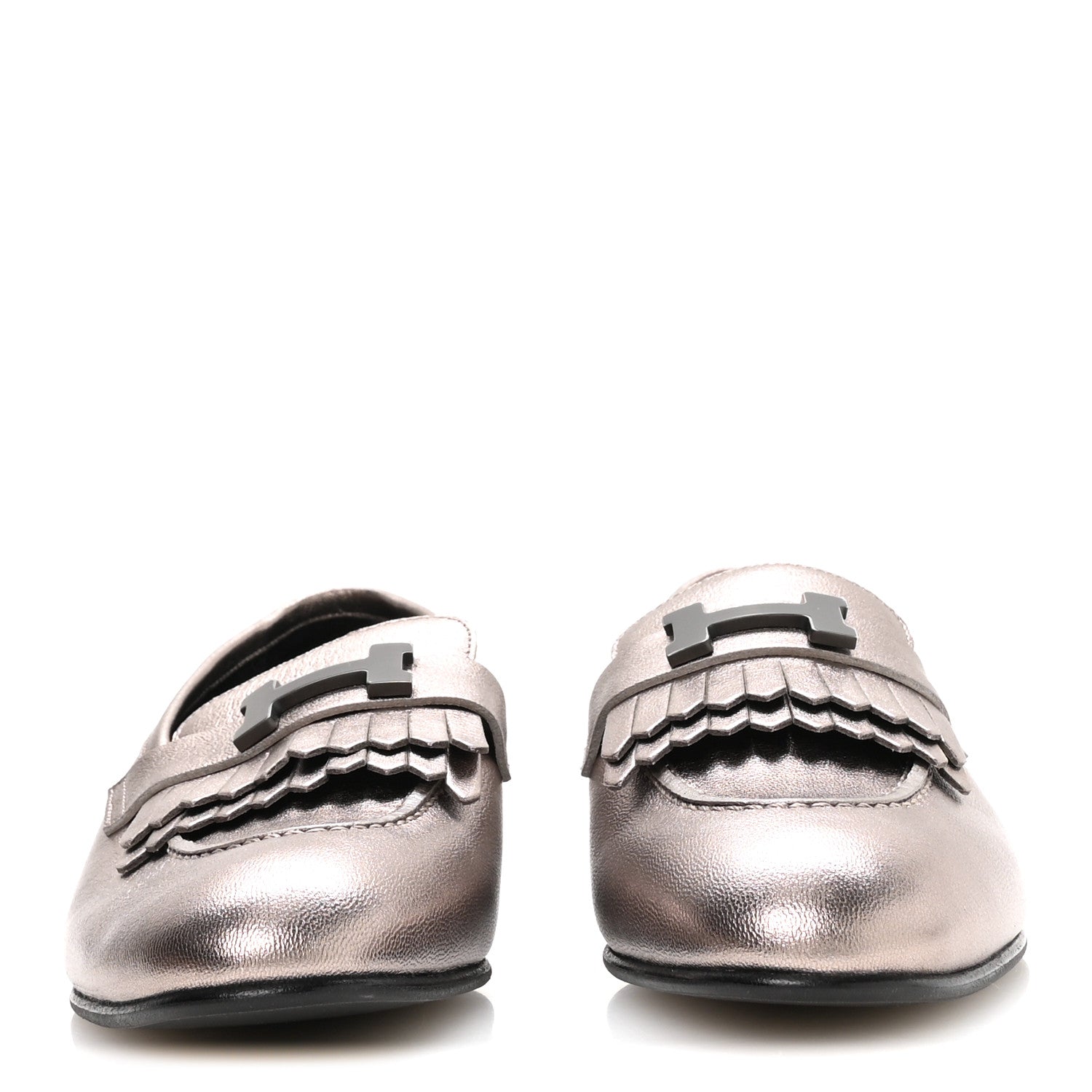 Hermes Metallic Goatskin Womens Royal Loafers 37.5 Champagne 3 of 8