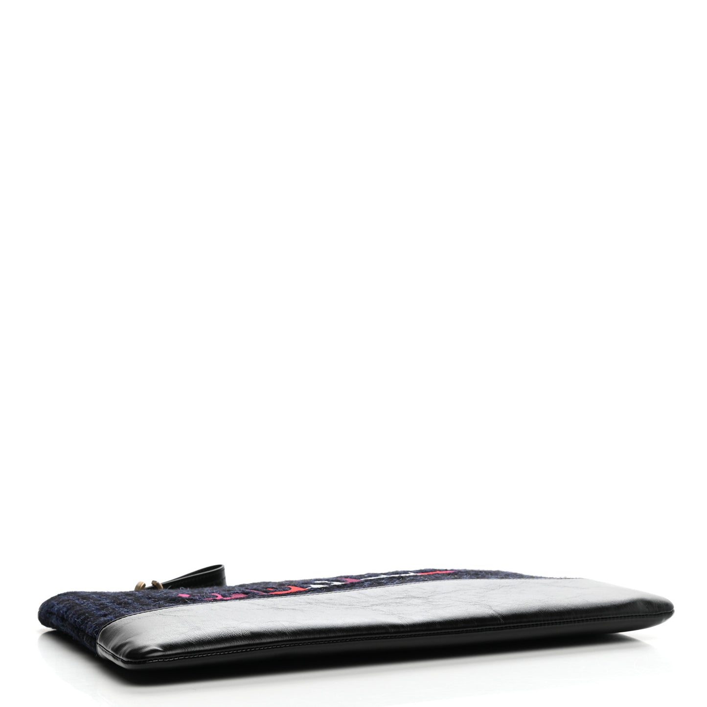 Tweed Calfskin Quilted Gabrielle Pouch Clutch Navy