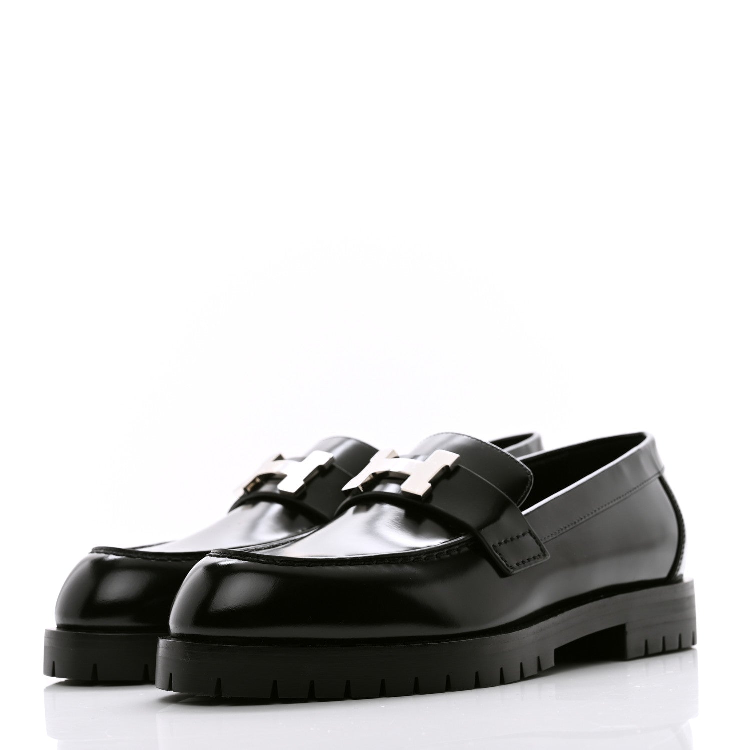 Hermes Glazed Calfskin Womens Faubourg Loafers 35 Black 3 of 9