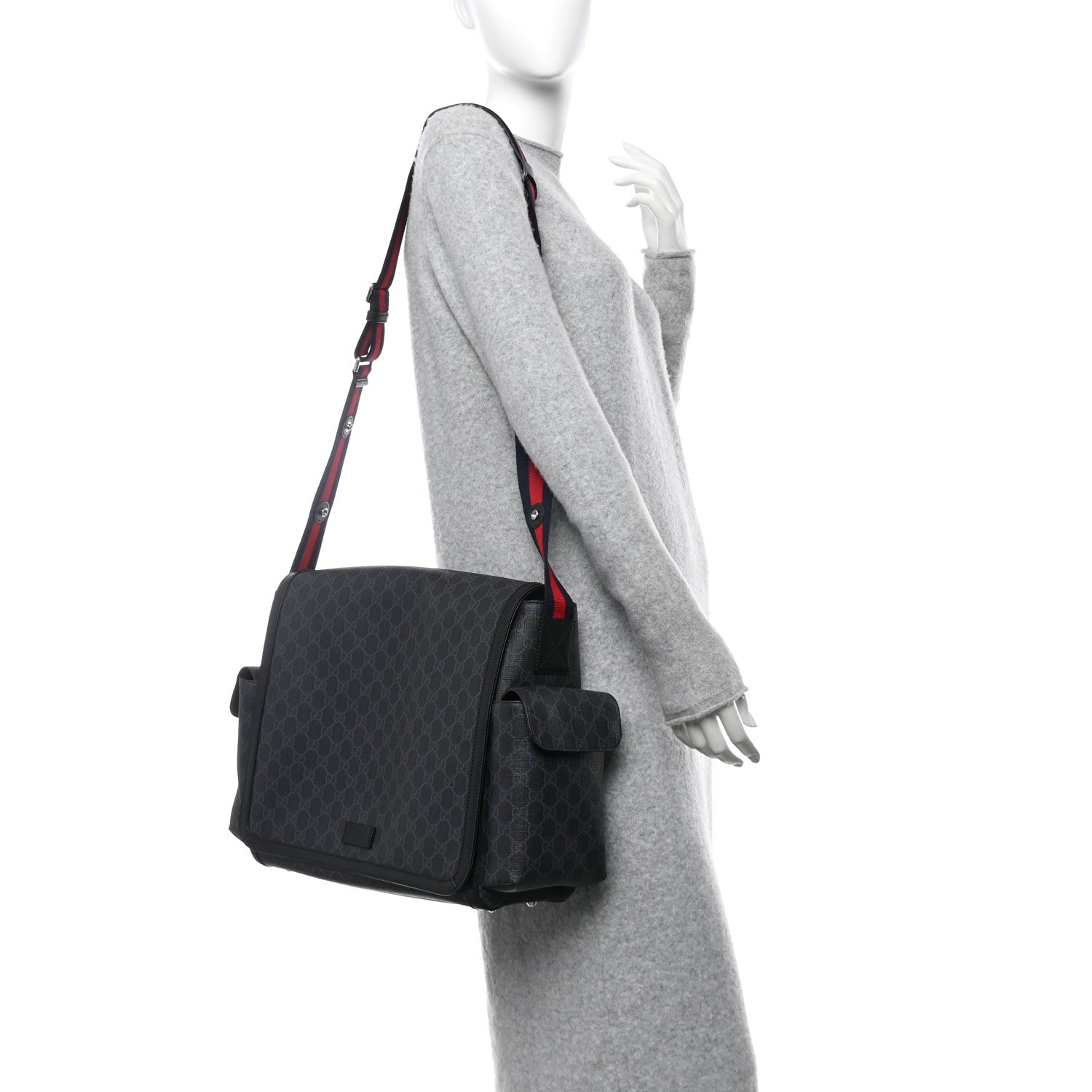 Gucci GG Supreme Monogram Web Messenger Diaper Bag Black Grey 2 of 10