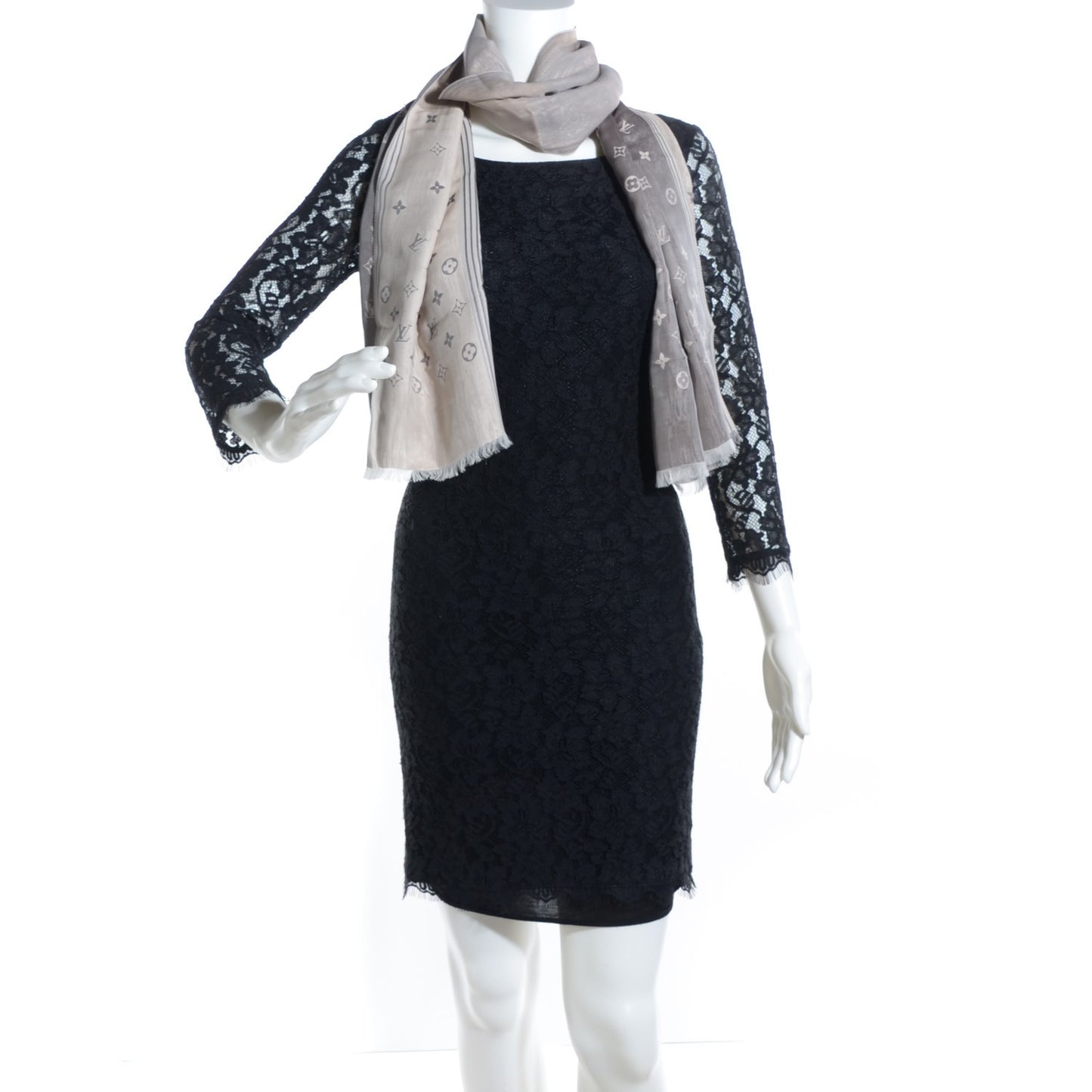 Silk Monogram Reversible Scarf Grey Beige