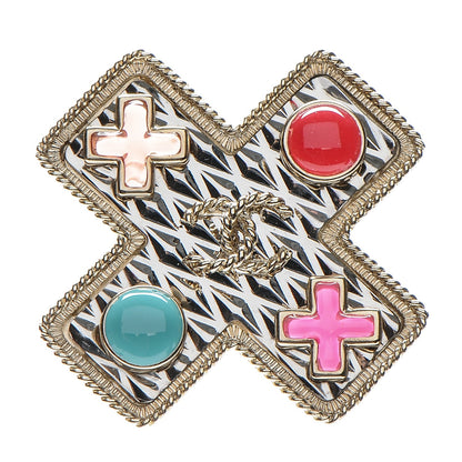 Chanel Metal Resin CC Brooch Gold Silver Red Blue 1 of 5