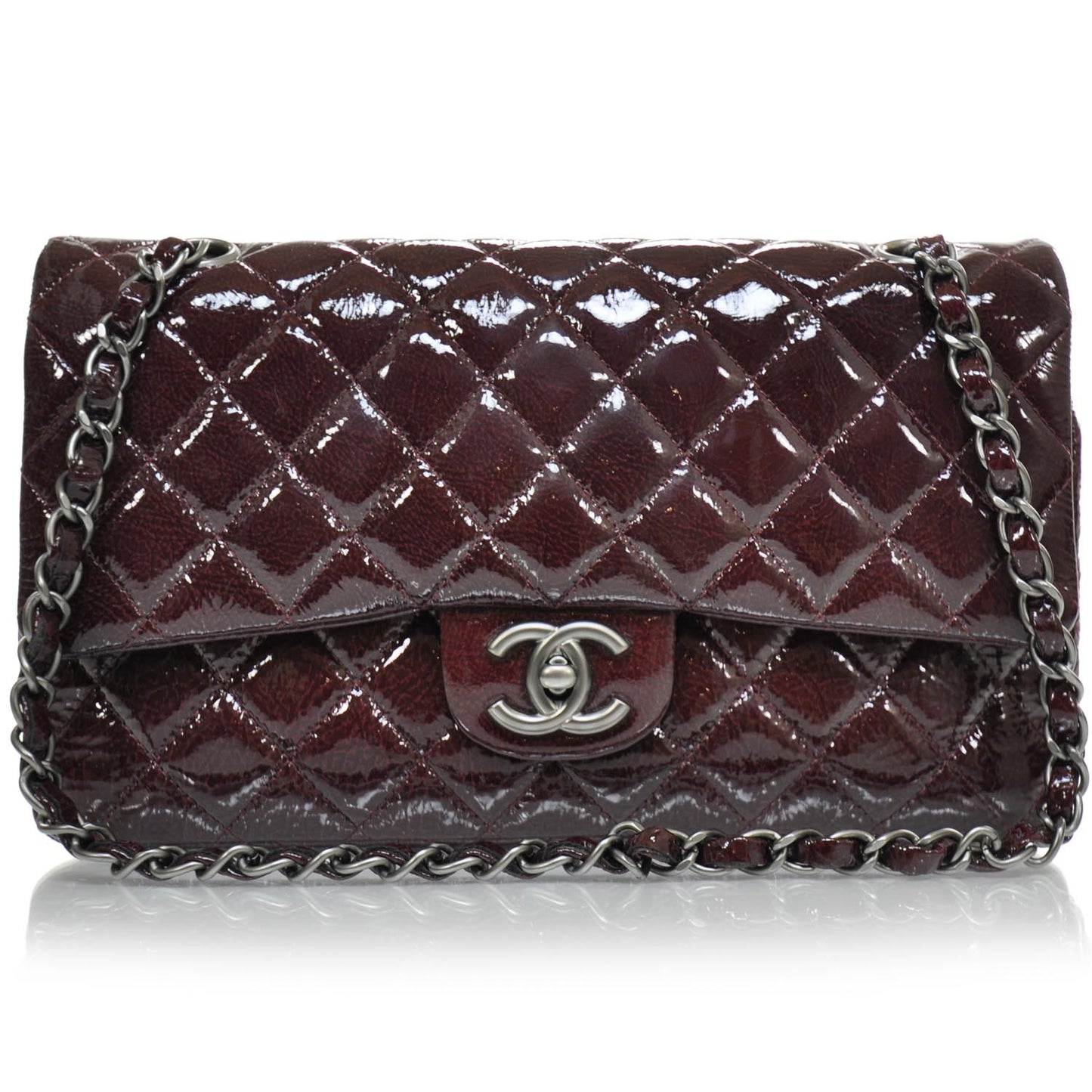 Patent Quilted Medium Double Flap Bordeaux