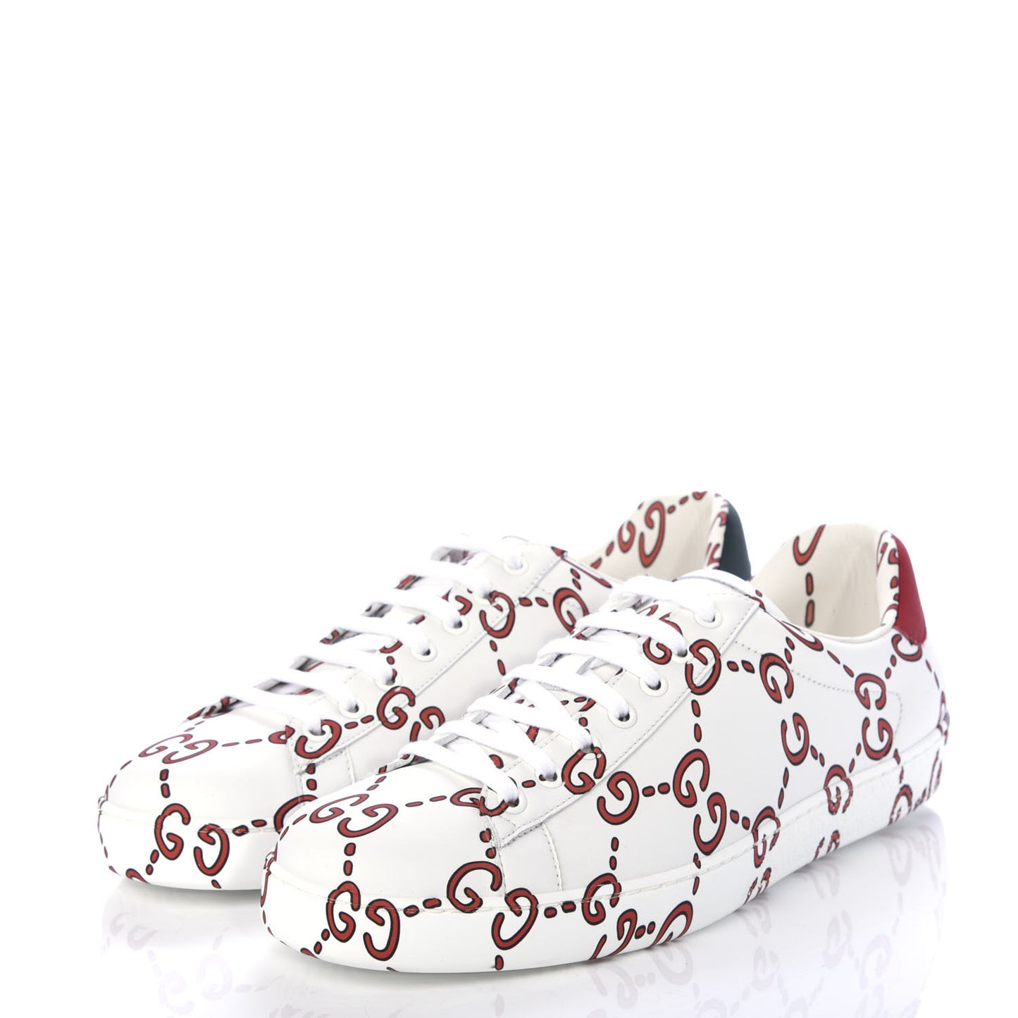 Calfskin GucciGhost Print Mens Ace Sneakers 9 White Hibiscus Red