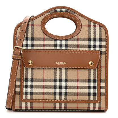 Burberry Smooth Calfskin Check Mini Pocket Bag Briar Brown 1 of 9
