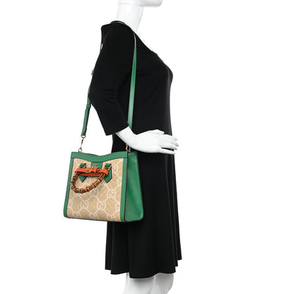 Gucci Raffia Textured Dollar Calfskin Web GG Monogram Small Diana Tote Bag Natural White New Shamarock Deep Orange 2 of 9