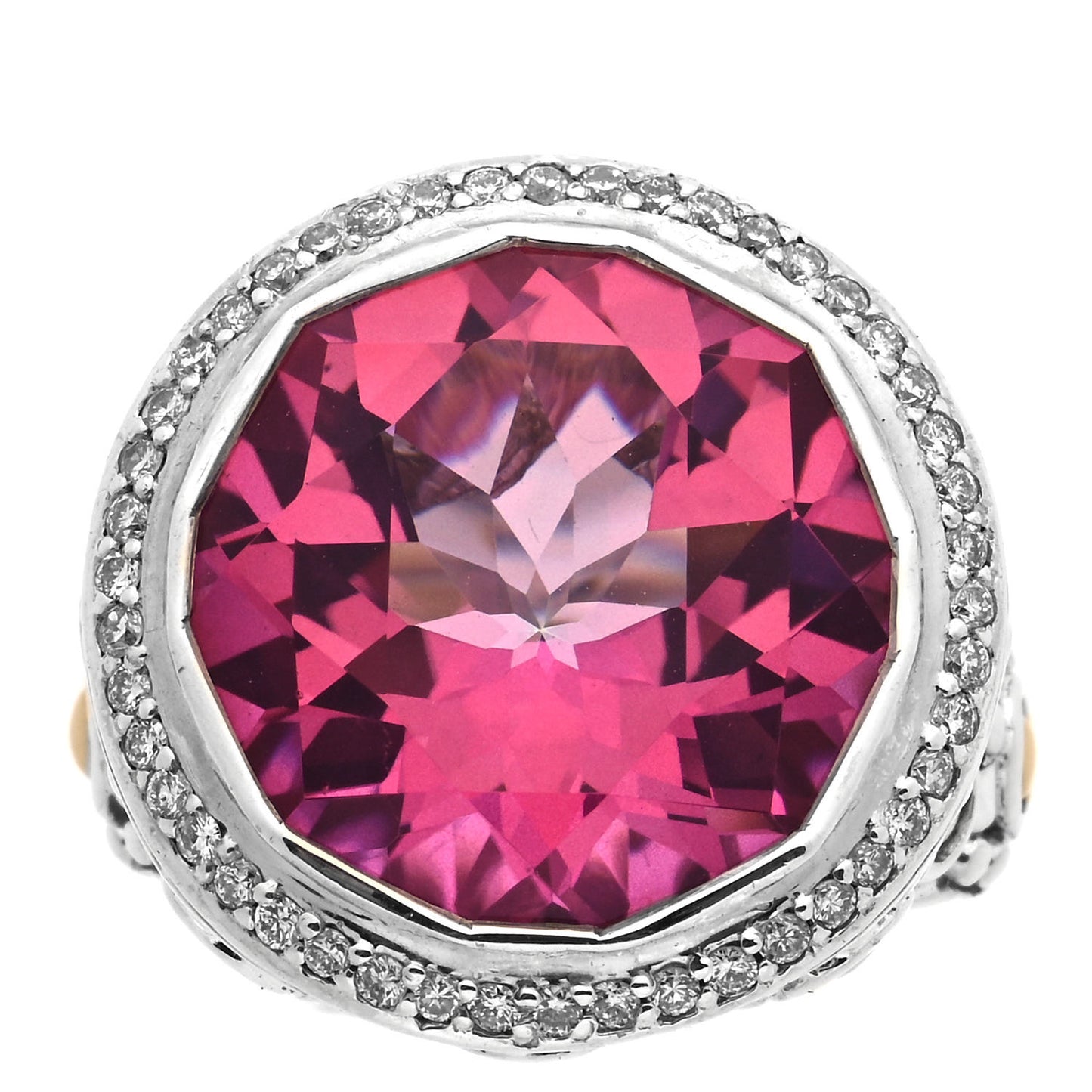 18K Yellow Gold Sterling Silver Pink Topaz Diamond Batu Sari Ring 54 7