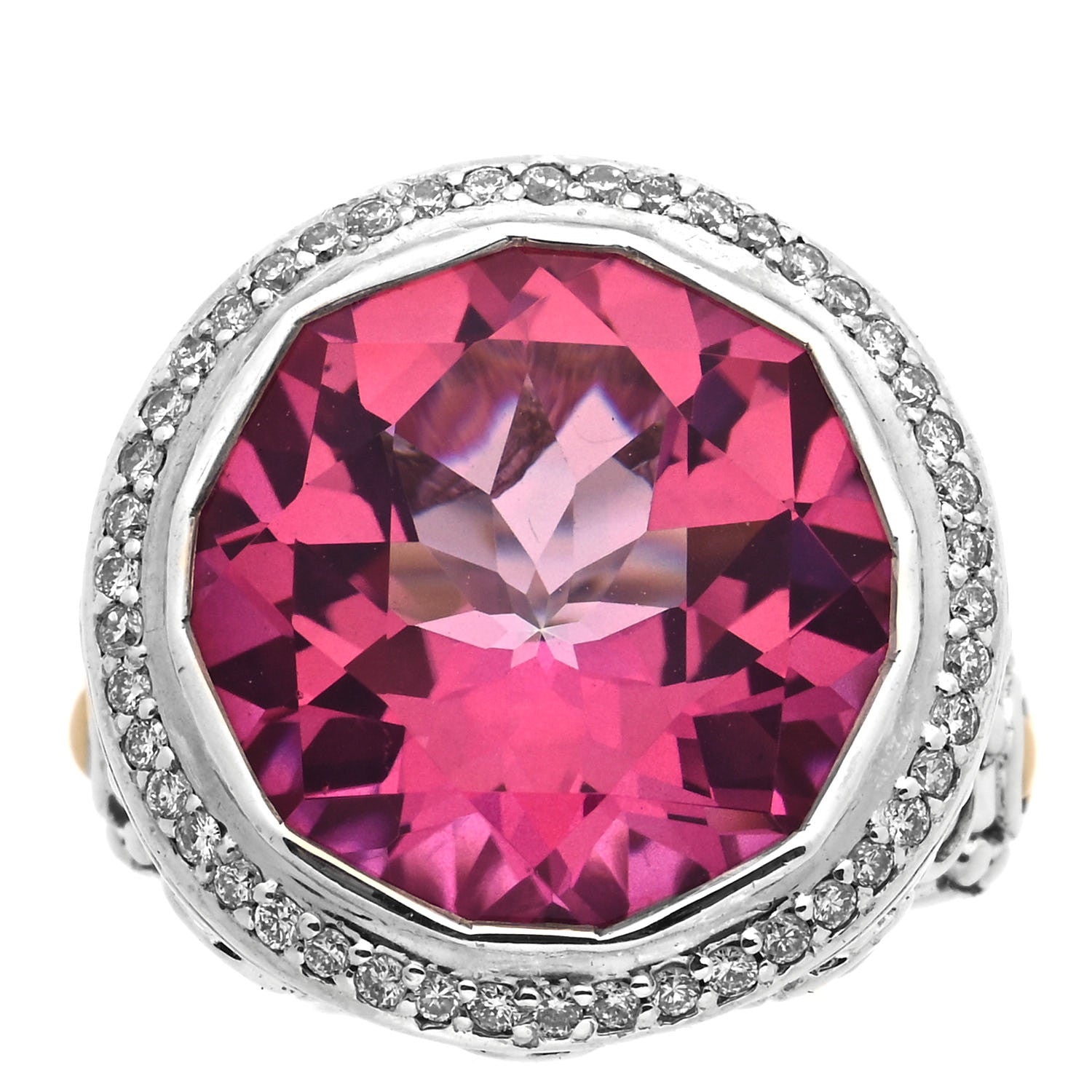 John Hardy 18K Yellow Gold Sterling Silver Pink Topaz Diamond Batu Sari Ring 54 7 1 of 5