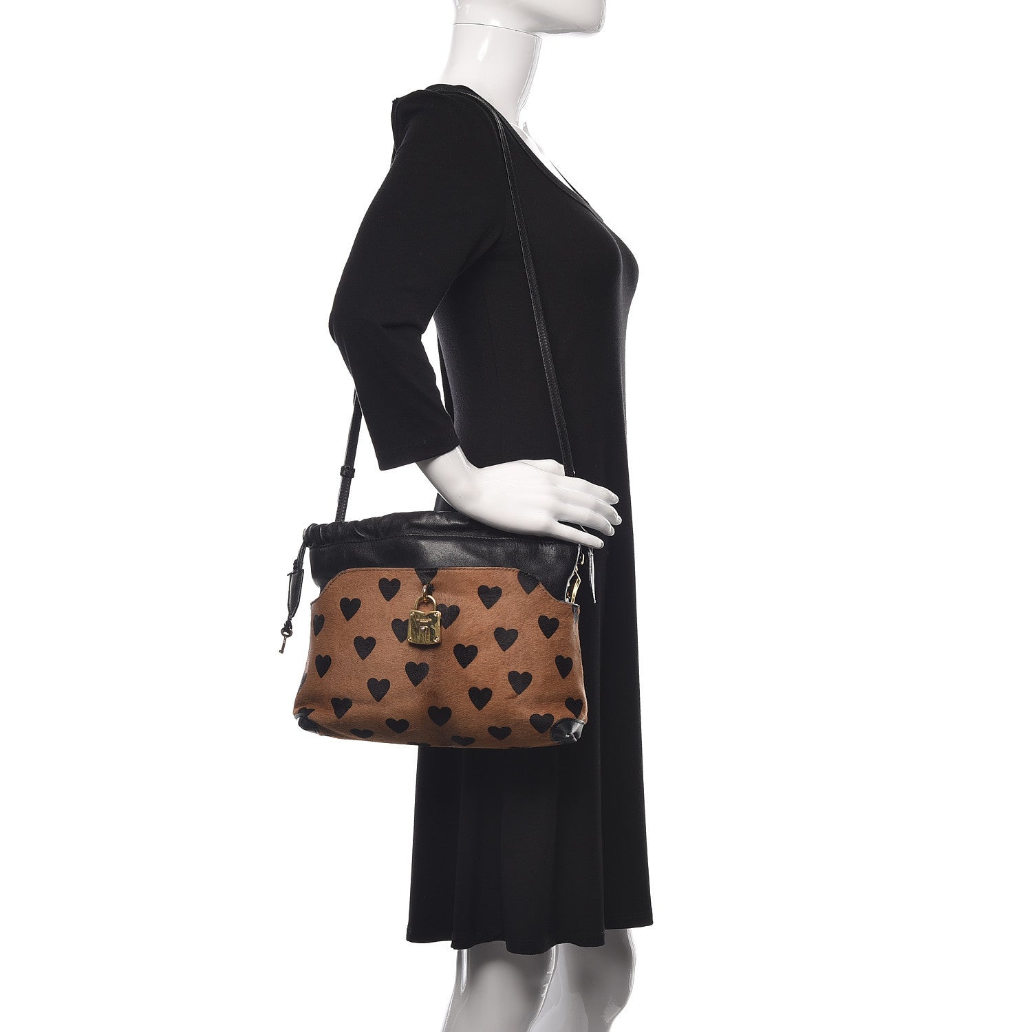 Burberry Calf Hair Heart Print Little Crush Dark Camel Black 2 of 11