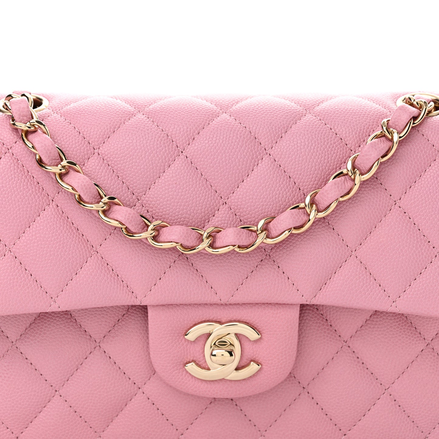 Caviar Quilted Small Double Flap Light Pink