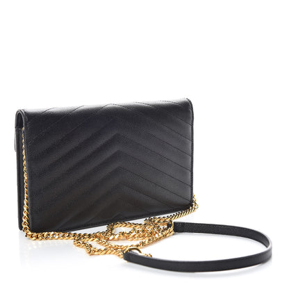 Saint Laurent Grain De Poudre Matelasse Chevron Monogram Envelope Chain Wallet Black 3 of 9