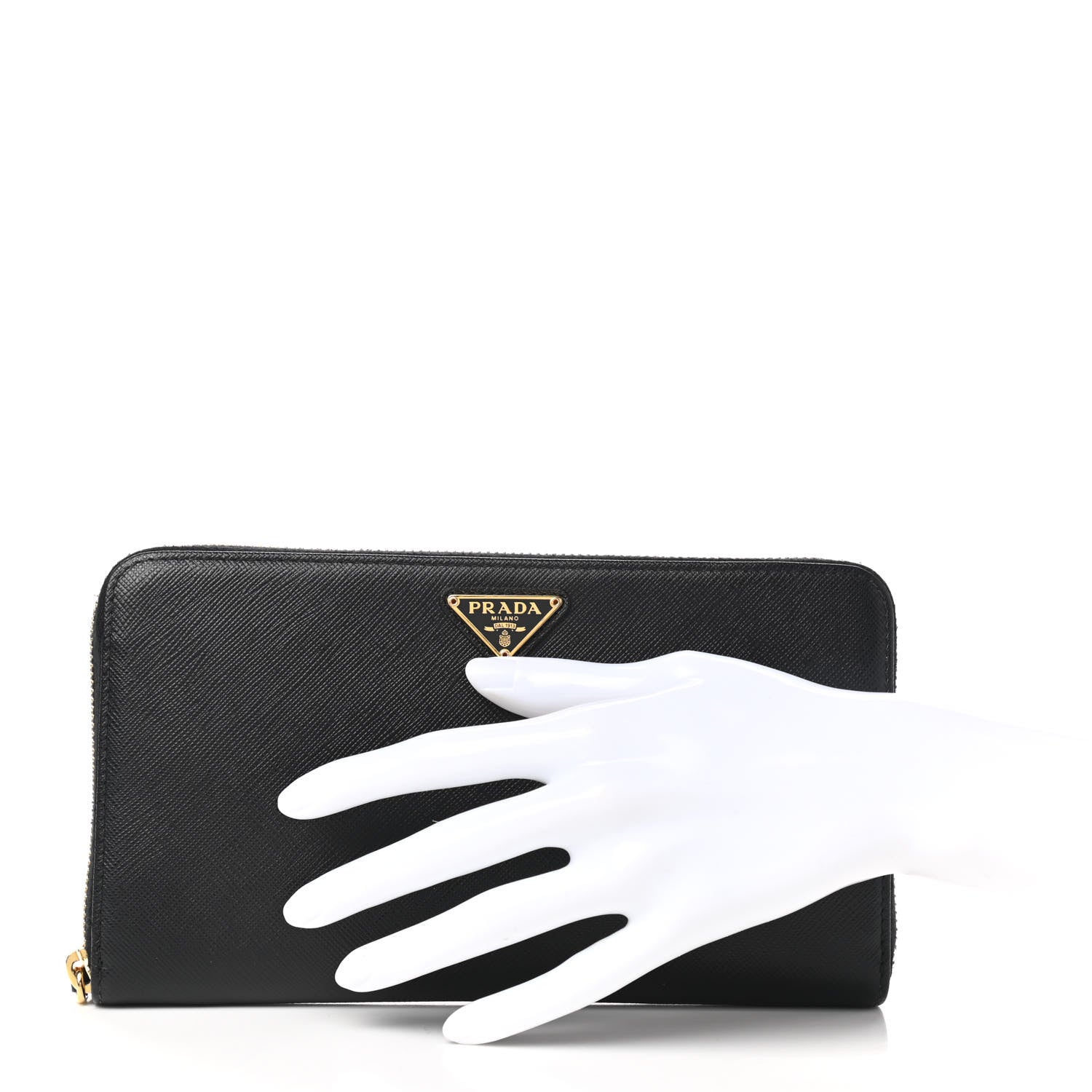 Prada Saffiano Metal Large Zip Around Travel Wallet Black 2 of 7