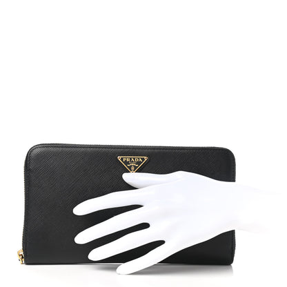 Prada Saffiano Metal Large Zip Around Travel Wallet Black 2 of 7