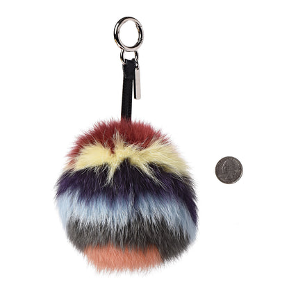 Fendi Fox Fur Shiny Nappa Rainbrow Pom Pom Bag Charm Bordeaux Multicolor Black 2 of 6