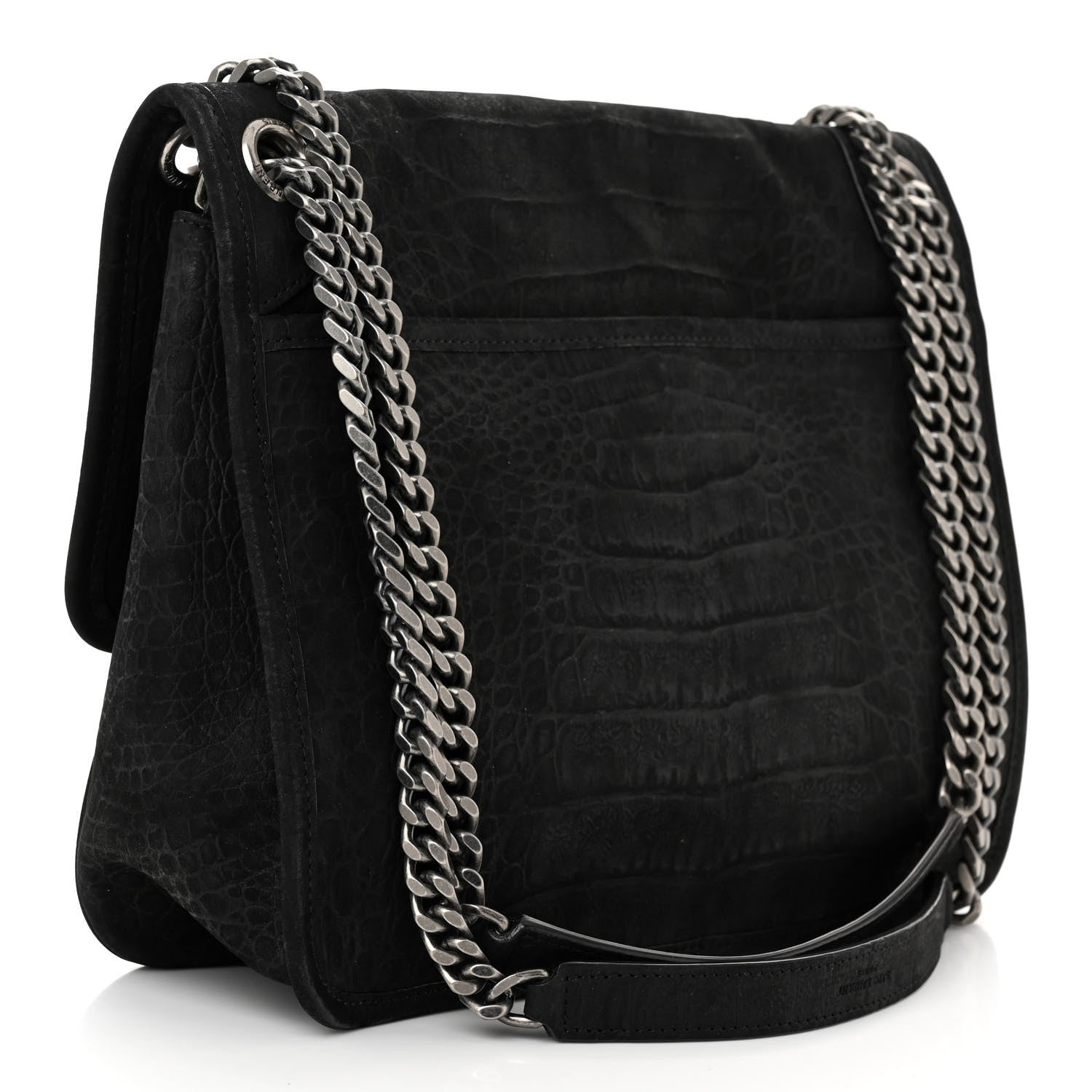 Saint Laurent Nubuck Crocodile Embossed Monogram Medium Niki Chain Satchel Black 3 of 10