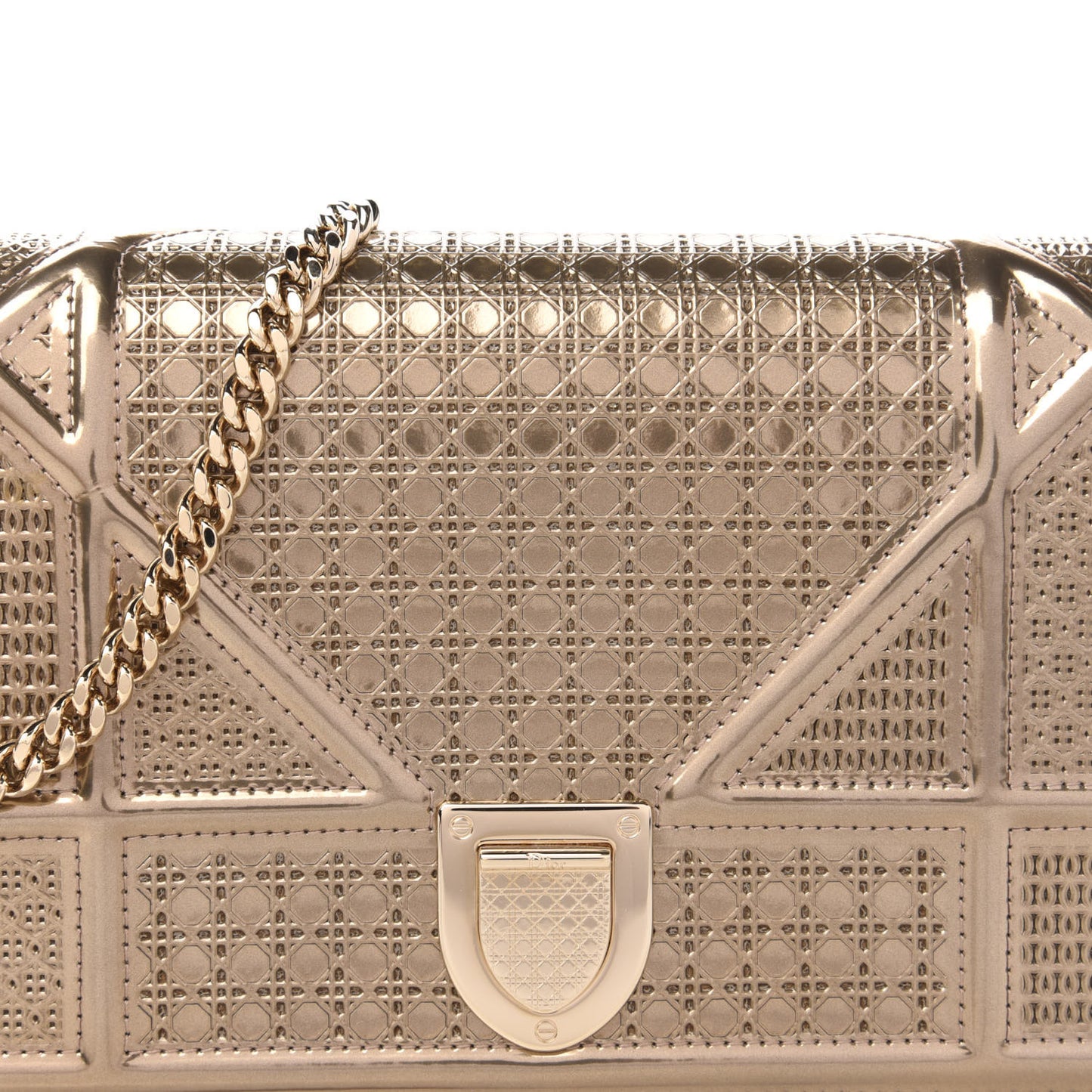 Metallic Patent Micro-Cannage Diorama Wallet on Chain Pouch Gold