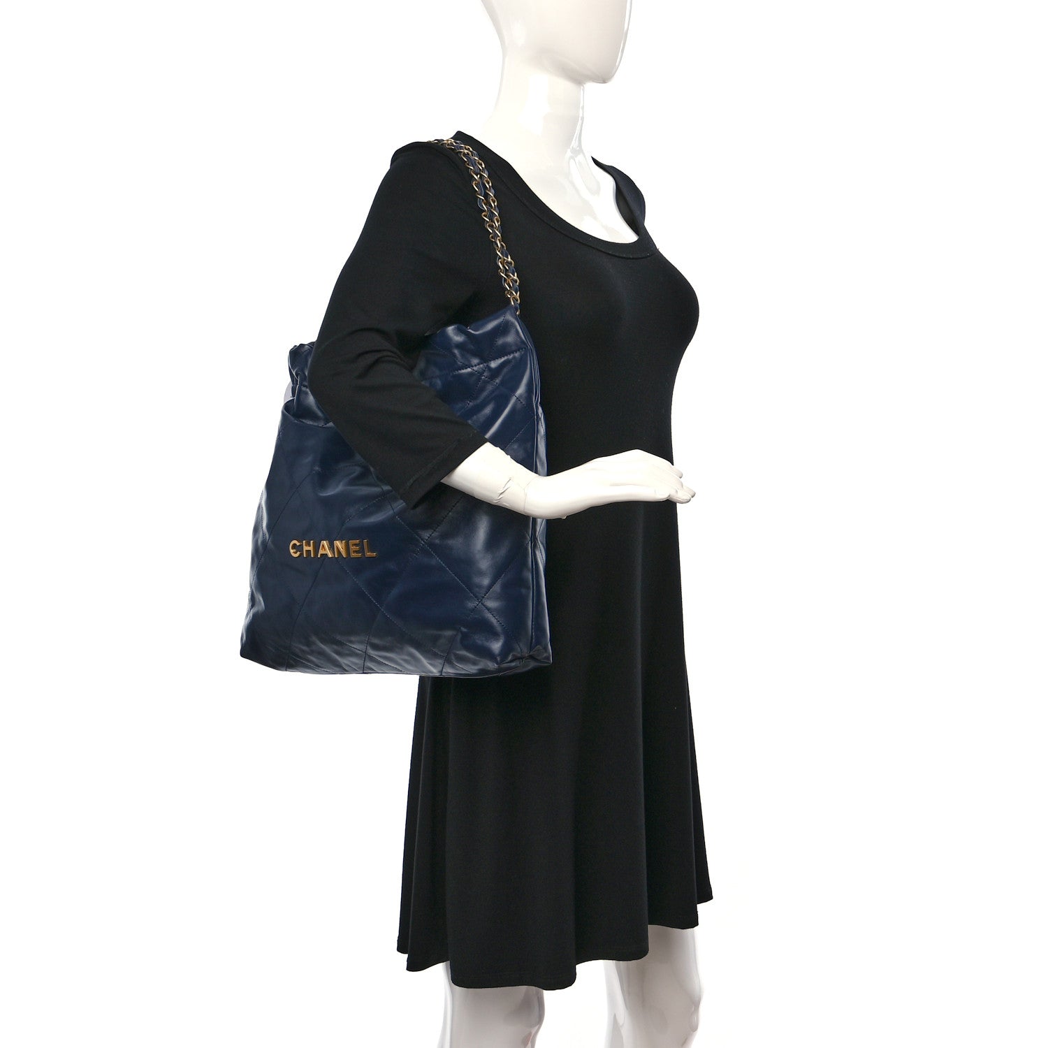 Chanel Shiny Calfskin Quilted Chanel 22 Navy Blue 1276048
