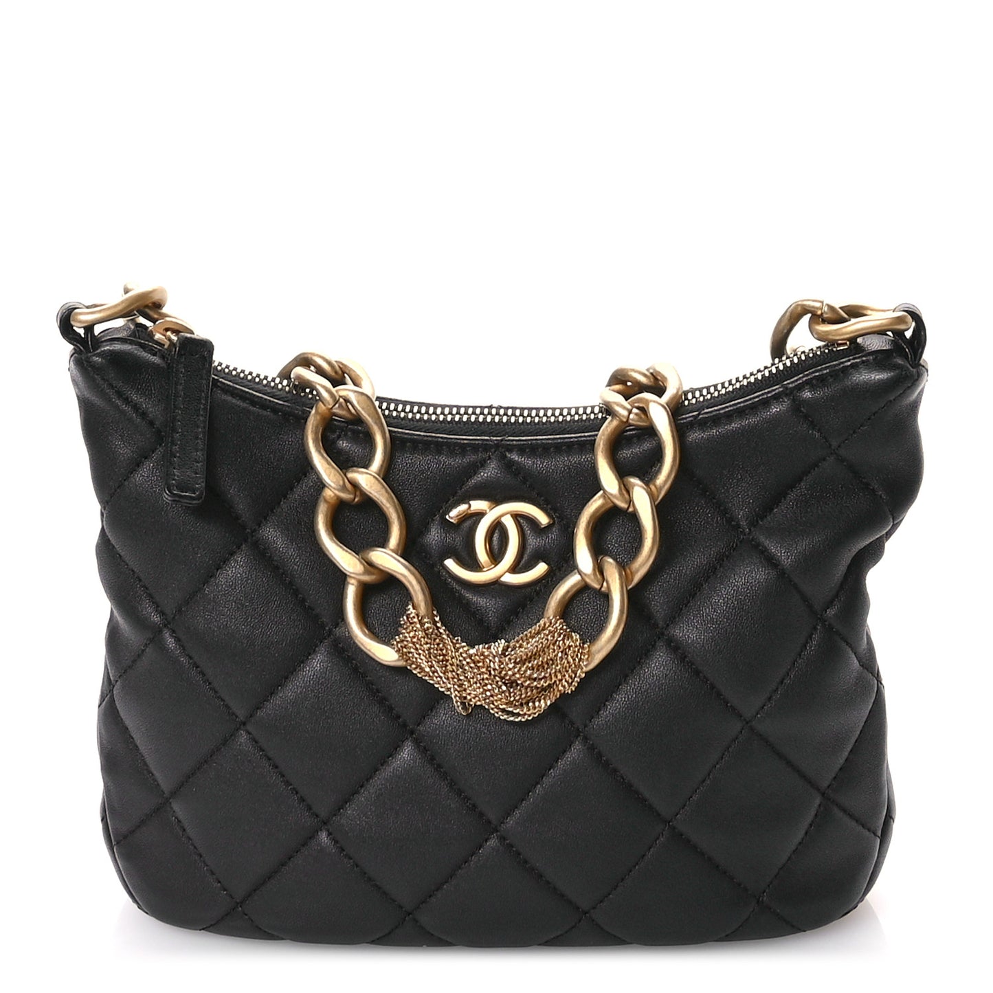 Lambskin Quilted CC Chain Hobo Black