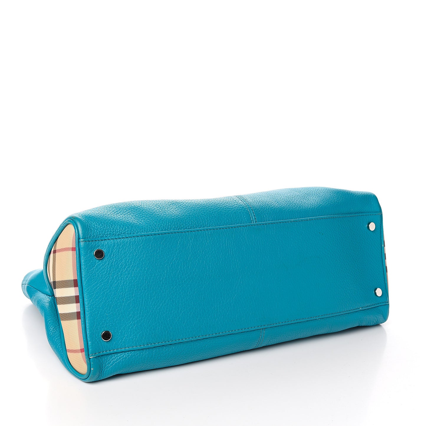 Grainy Calfskin House Check Horn Toggle Tote Blue