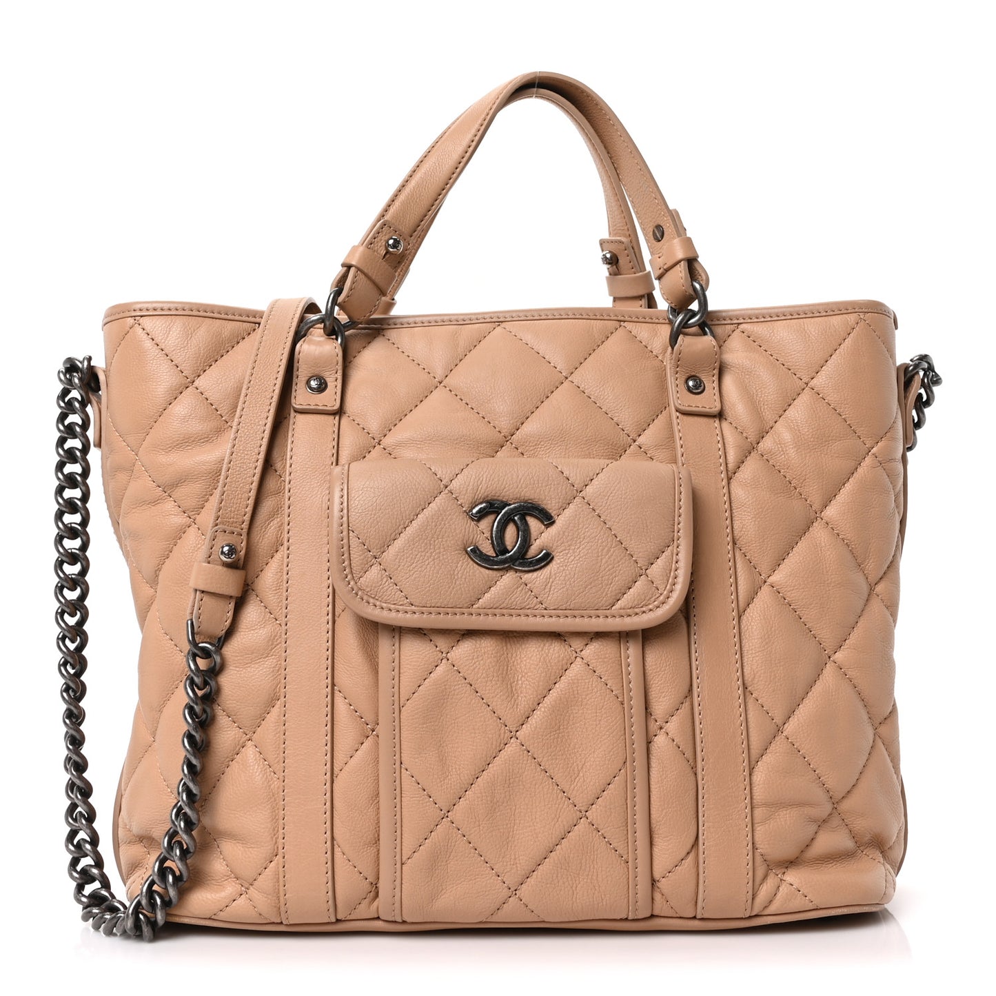 Calfskin Quilted Small Casual Riviera Tote Beige