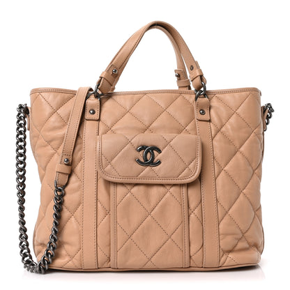 Chanel Calfskin Quilted Small Casual Riviera Tote Beige 1 of 10