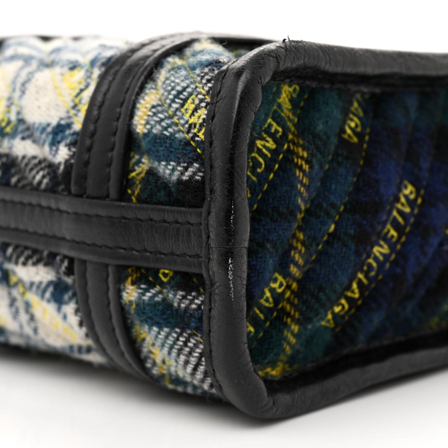 Wool Cuir Arena Plaid Diagonal Allover Logo Matelasse XXS Bazar Shopper Tote Green Blue Yellow