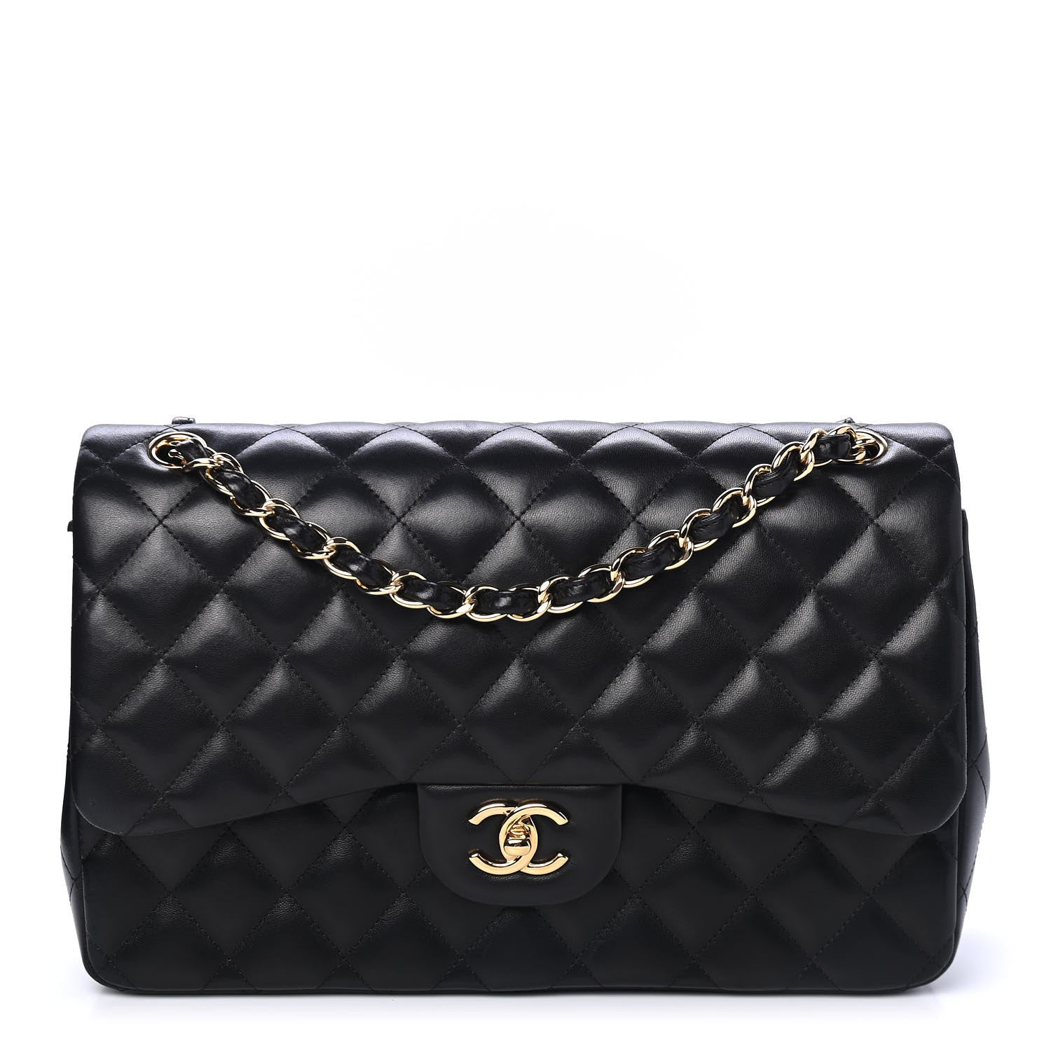 Chanel Lambskin Quilted Jumbo Double Flap Black 1 of 5