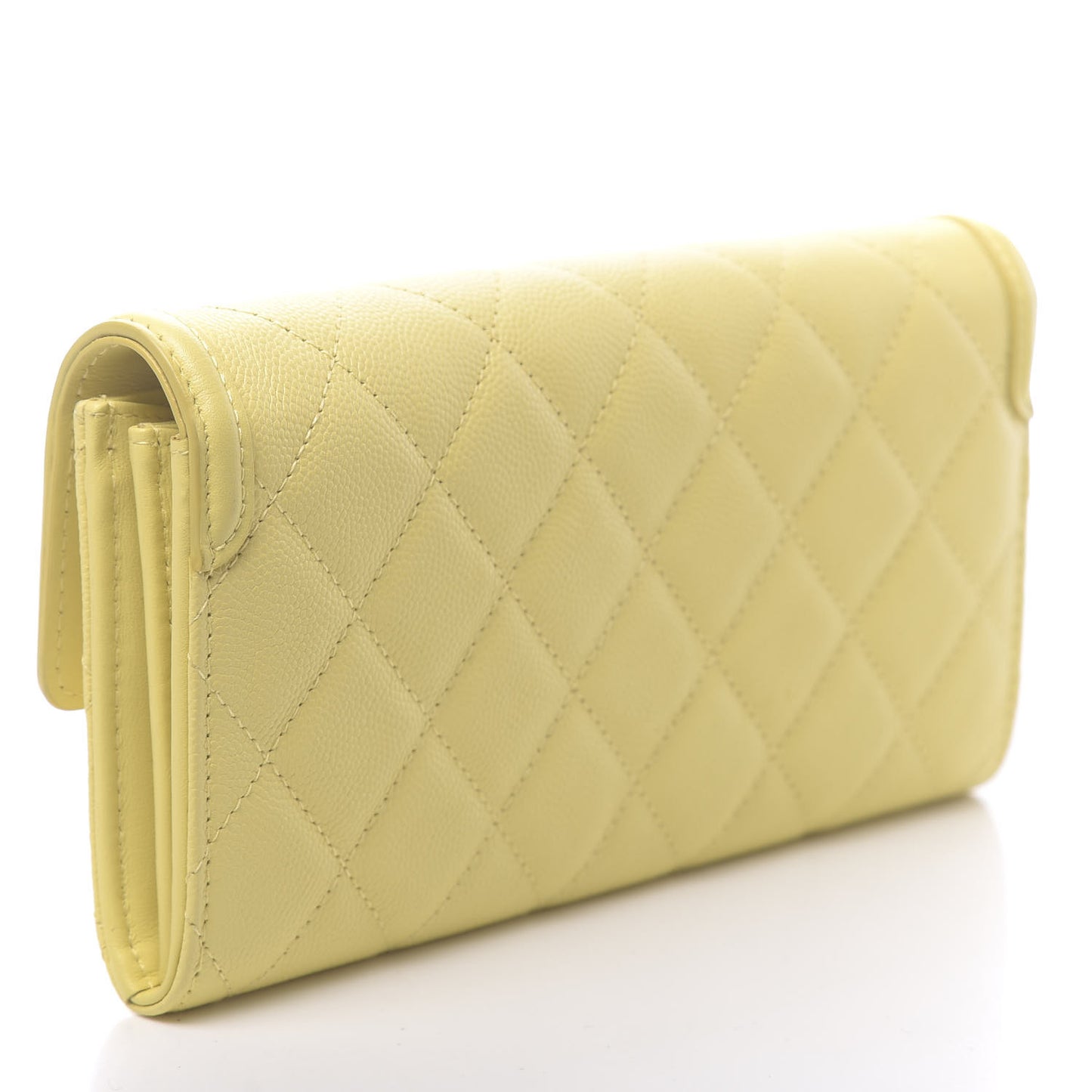 Caviar Quilted Large Filigree Gusset Flap Wallet Yellow