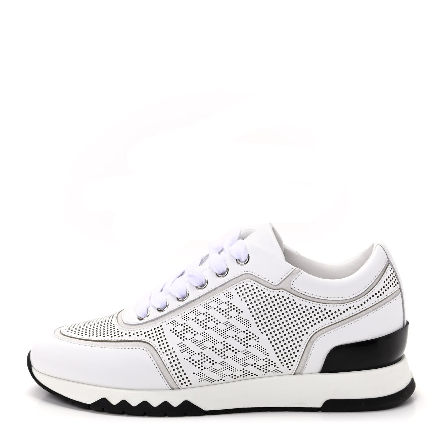 Hermes Perforated Calfskin Goatskin Bi-Color Womens C-Addict Sneakers 36.5 Black White 1 of 11