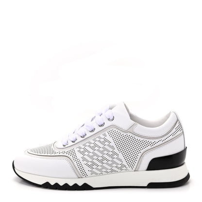 Hermes Perforated Calfskin Goatskin Bi-Color Womens C-Addict Sneakers 36.5 Black White 1 of 11