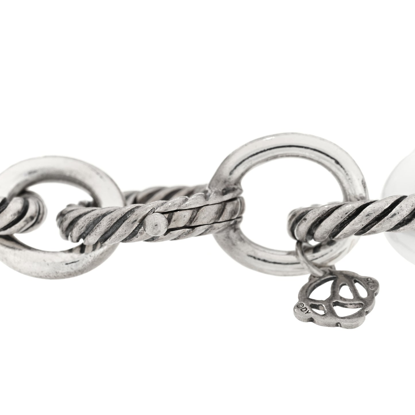 Sterling Silver Ceramic 13mm Large Oval Link Bracelet White