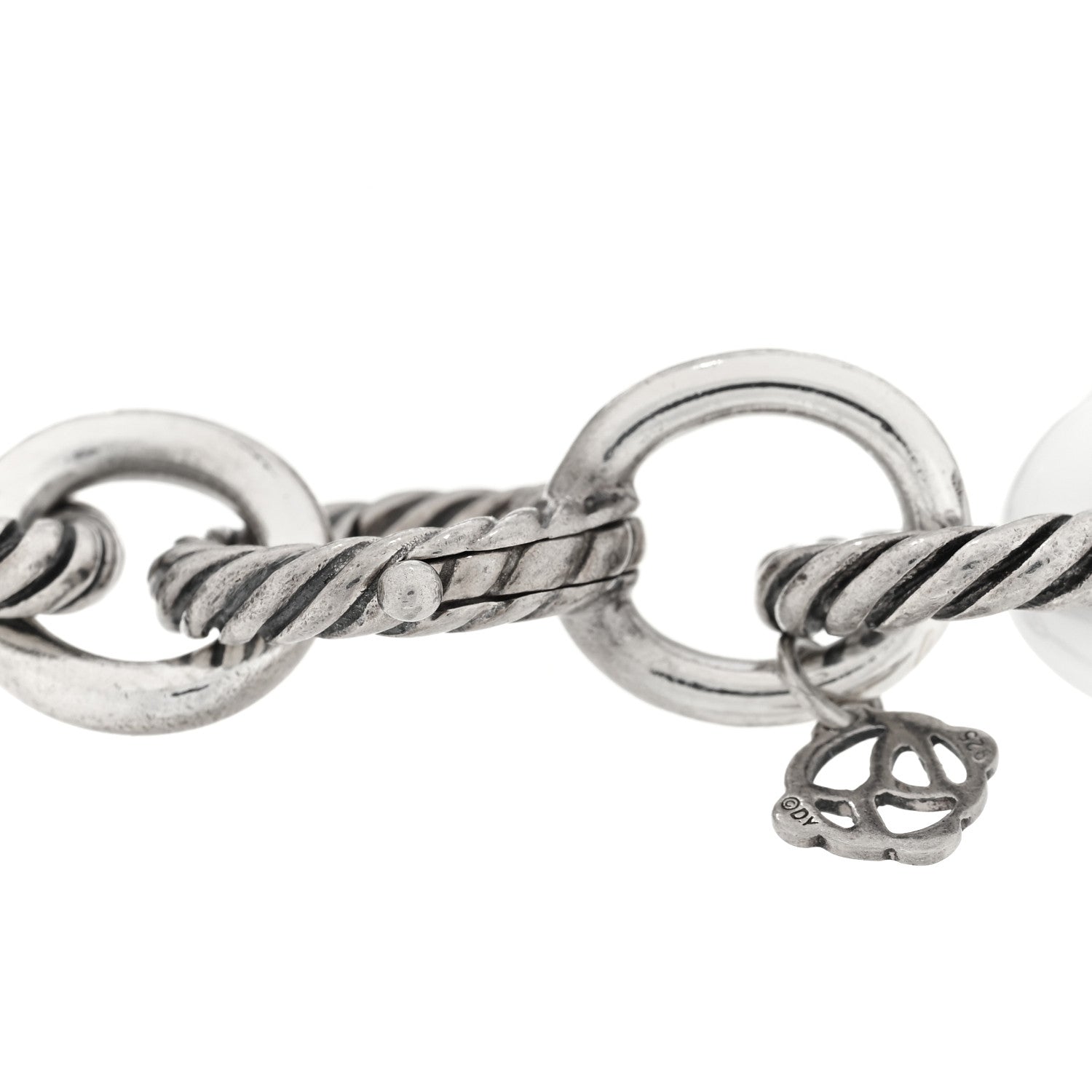 David Yurman Sterling Silver Ceramic 13mm Large Oval Link Bracelet White 3 of 3