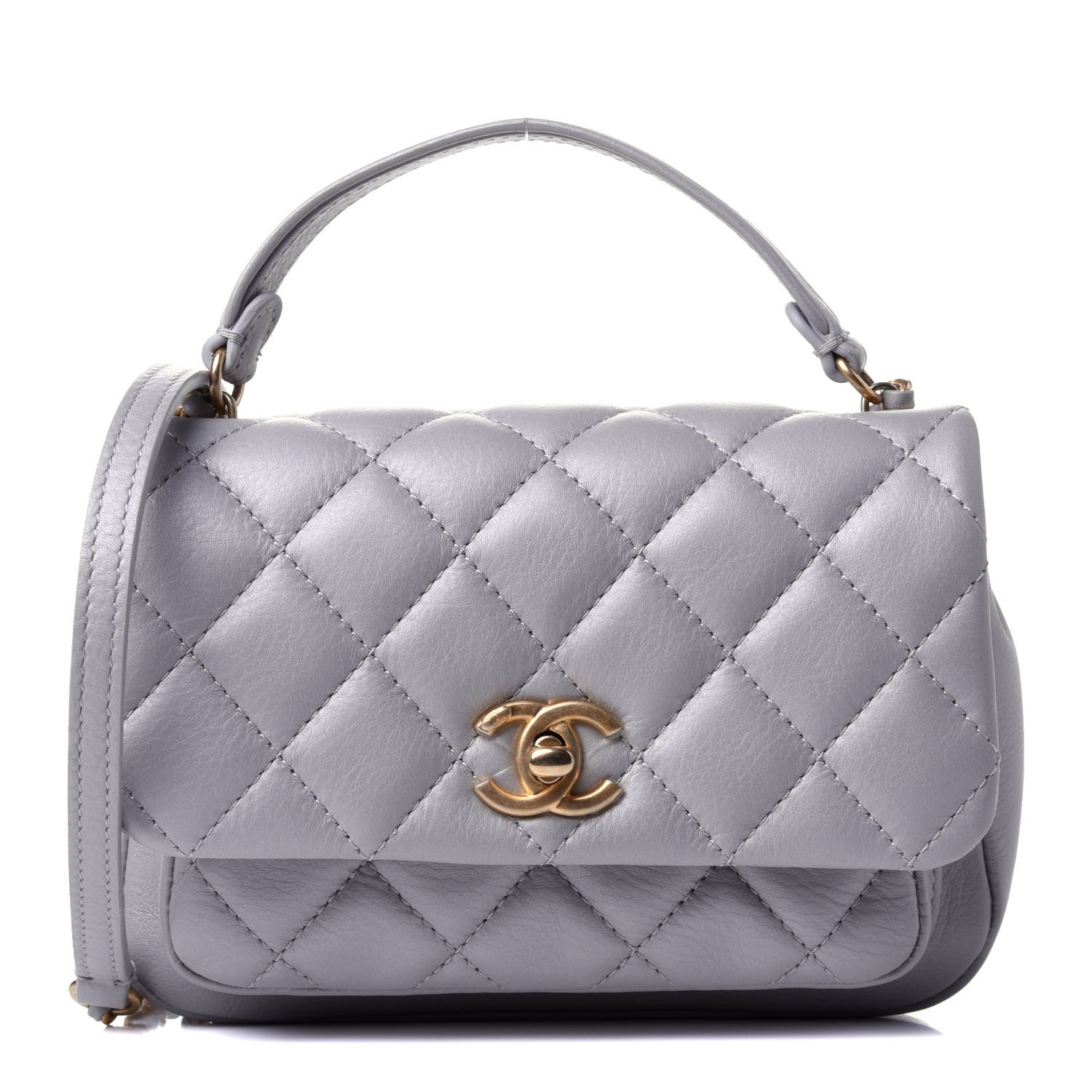 Chanel Calfskin Quilted Top Handle Flap Light Grey 1 of 4