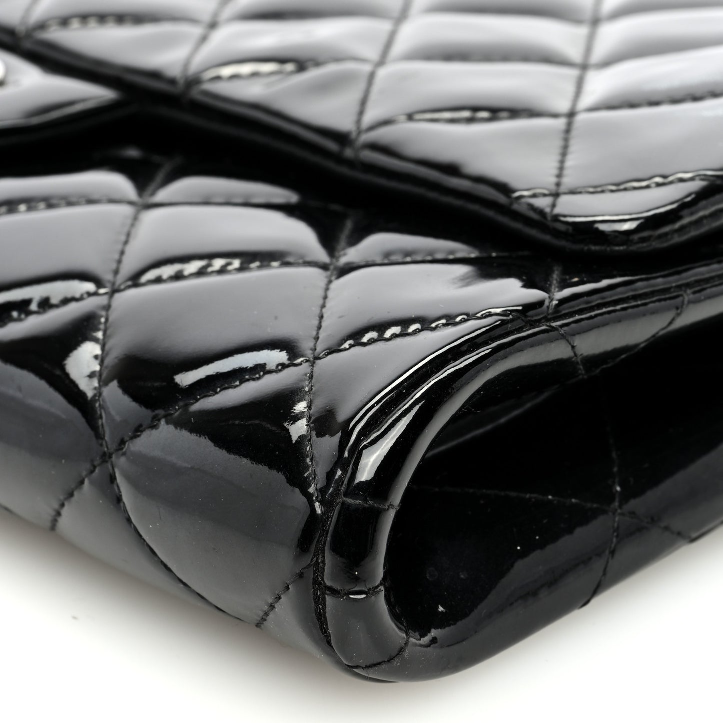 Patent Quilted Clutch with Chain Flap Black