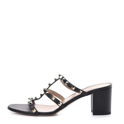Valentino Garavani Calfskin Rockstud 60mm Caged Slide Sandals 41.5 Black 1 of 13