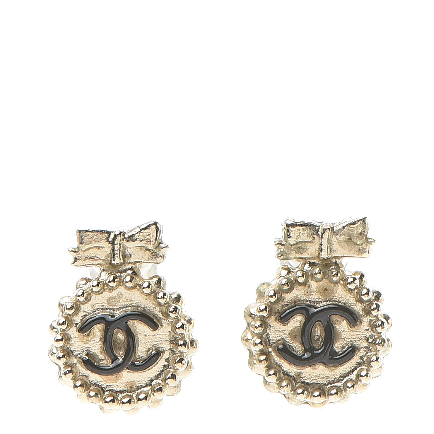 CC Bow Earrings Black Gold