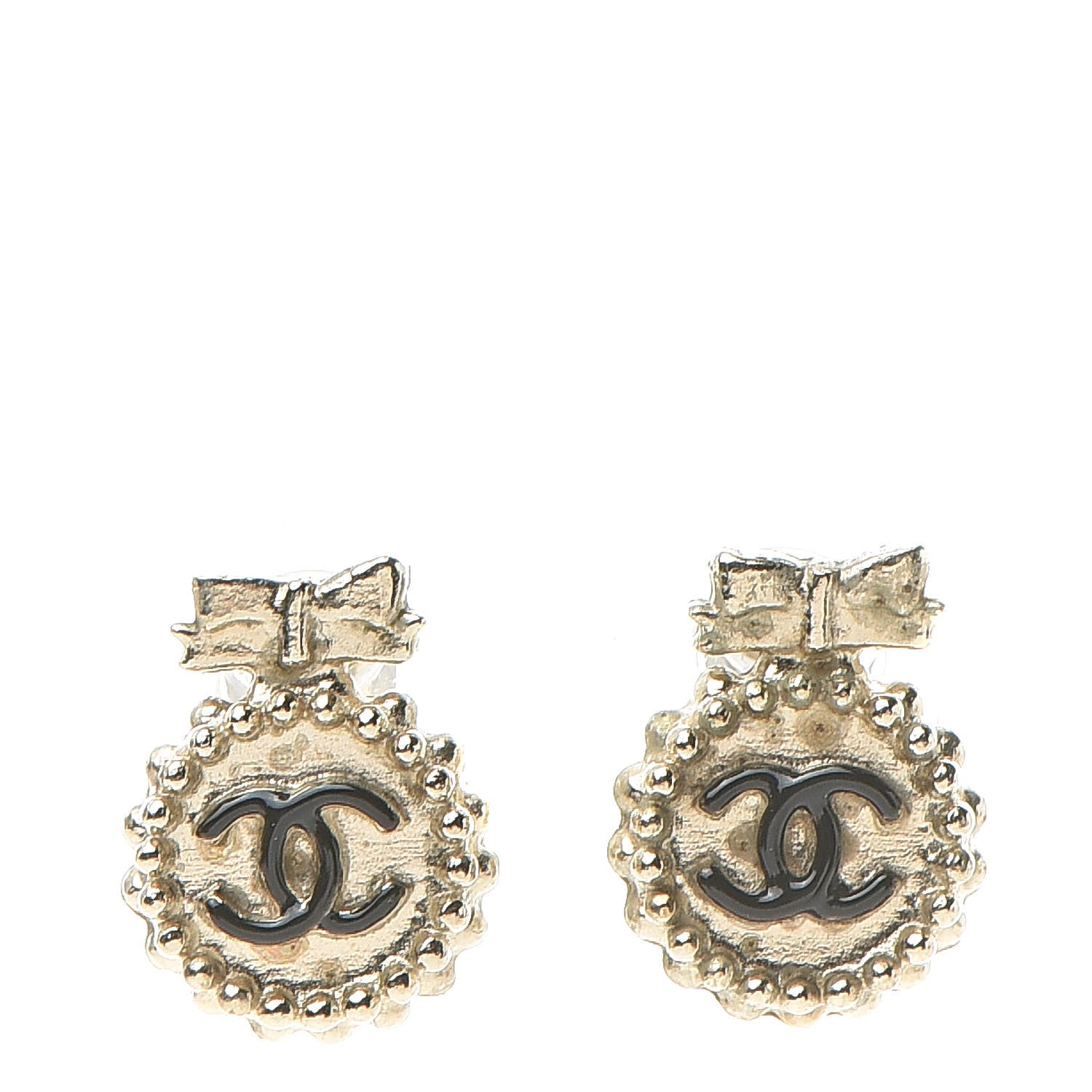 Chanel CC Bow Earrings Black Gold 1 of 5