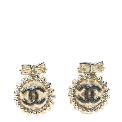 Chanel CC Bow Earrings Black Gold 1 of 5