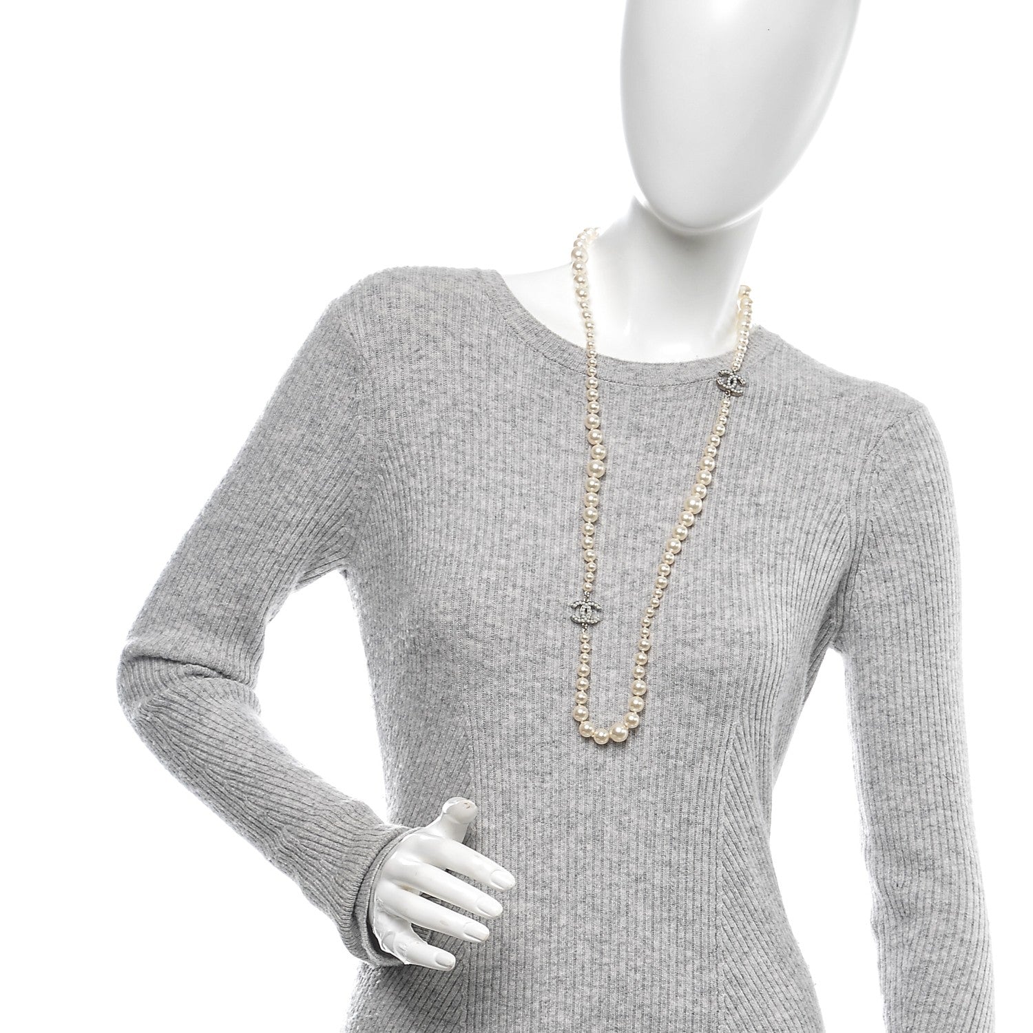 Chanel Graduated Pearl CC Long Necklace Silver 2 of 5