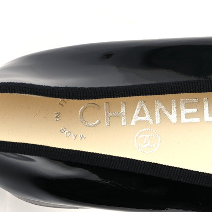 Chanel Patent CC Cap Toe Ballerina Flats 39 Black Beige 8 of 10