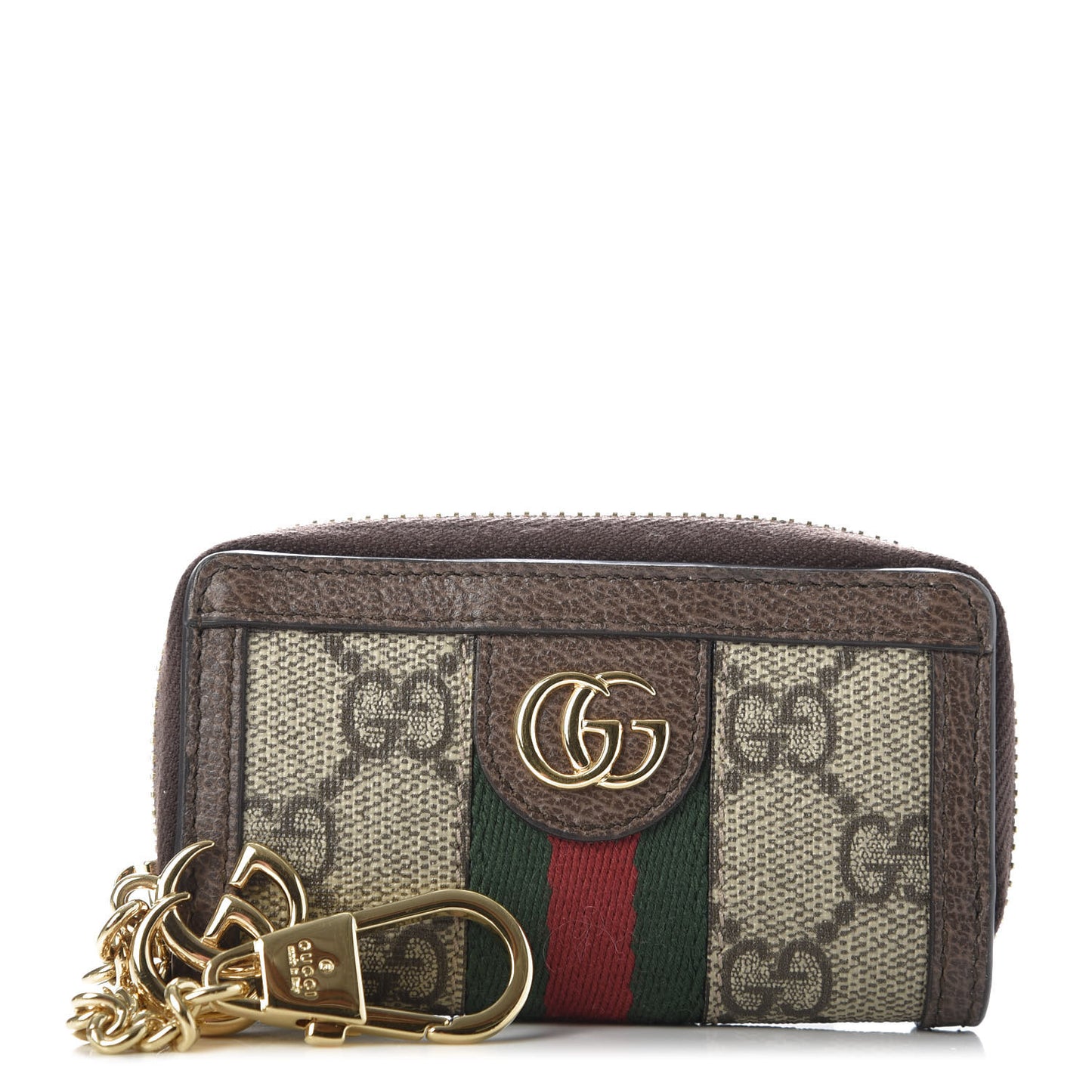 GG Supreme Monogram Web Ophidia Zip Around Key Case Beige New Acero