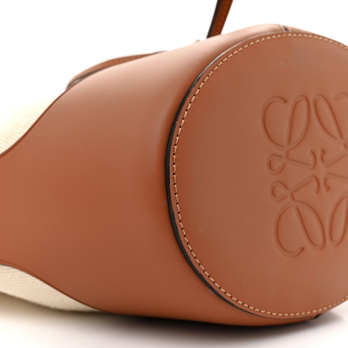 Canvas Calfskin Balloon Bucket Bag Ecru Tan