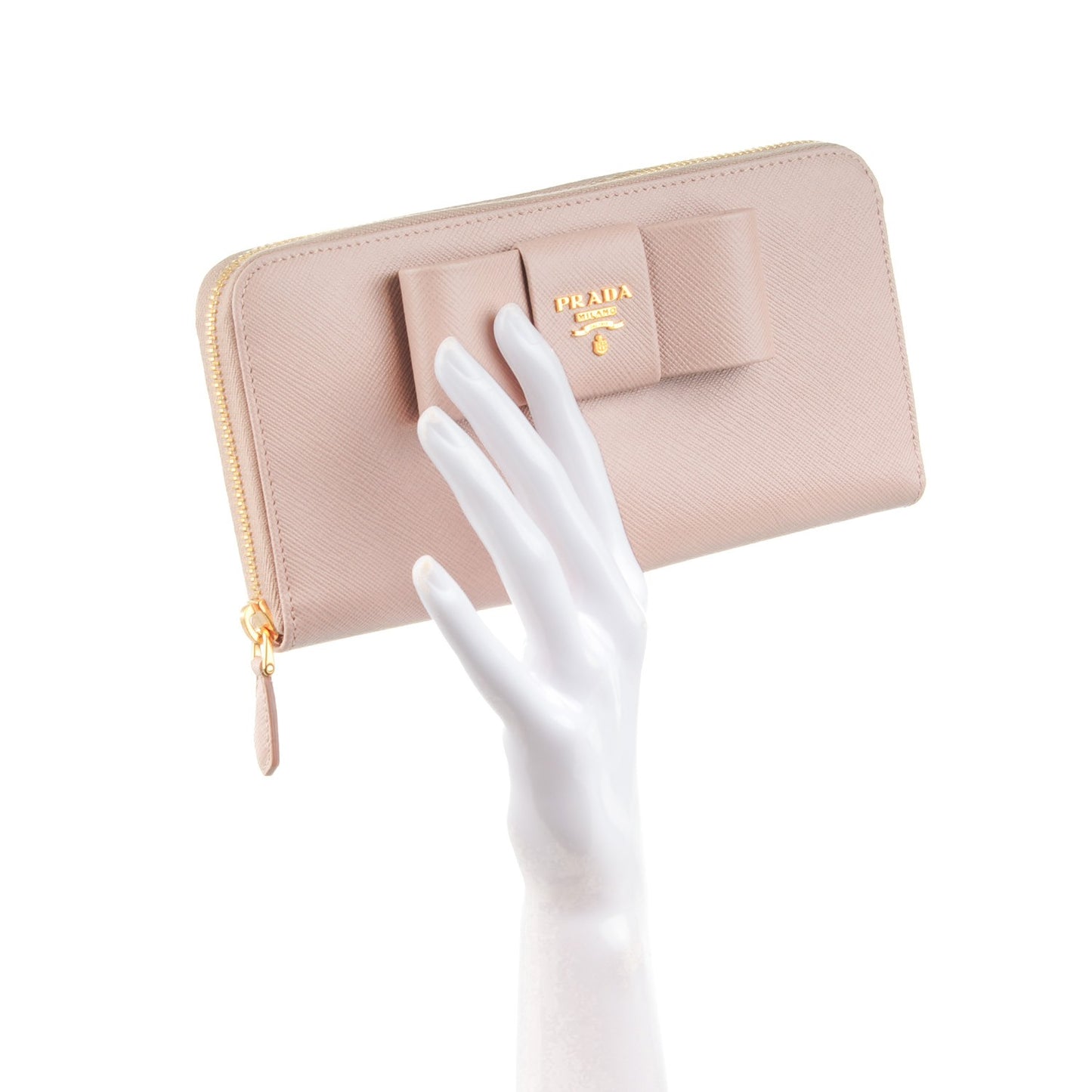 Saffiano Fiocco Bow Zip Around Wallet Cammeo