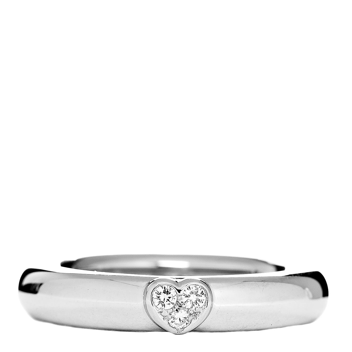 Tiffany 18K White Gold Diamond Heart Band Ring 50 5.25 1 of 4