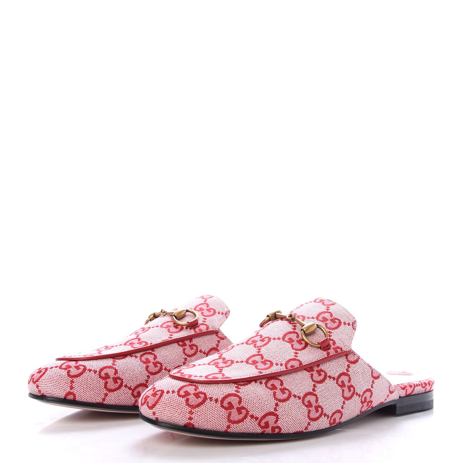Gucci Canvas GG Monogram Horsebit Womens Princetown Slippers 37 Gardenia Hibiscus Red 3 of 10