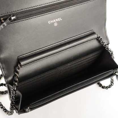 Chanel Calfskin Chevron Wallet On Chain WOC So Black 13 of 16