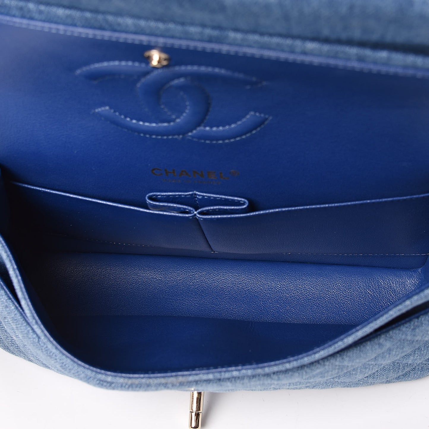 Denim Quilted Medium Double Flap Blue